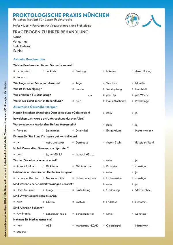 Questionnaire proctology practice Munich